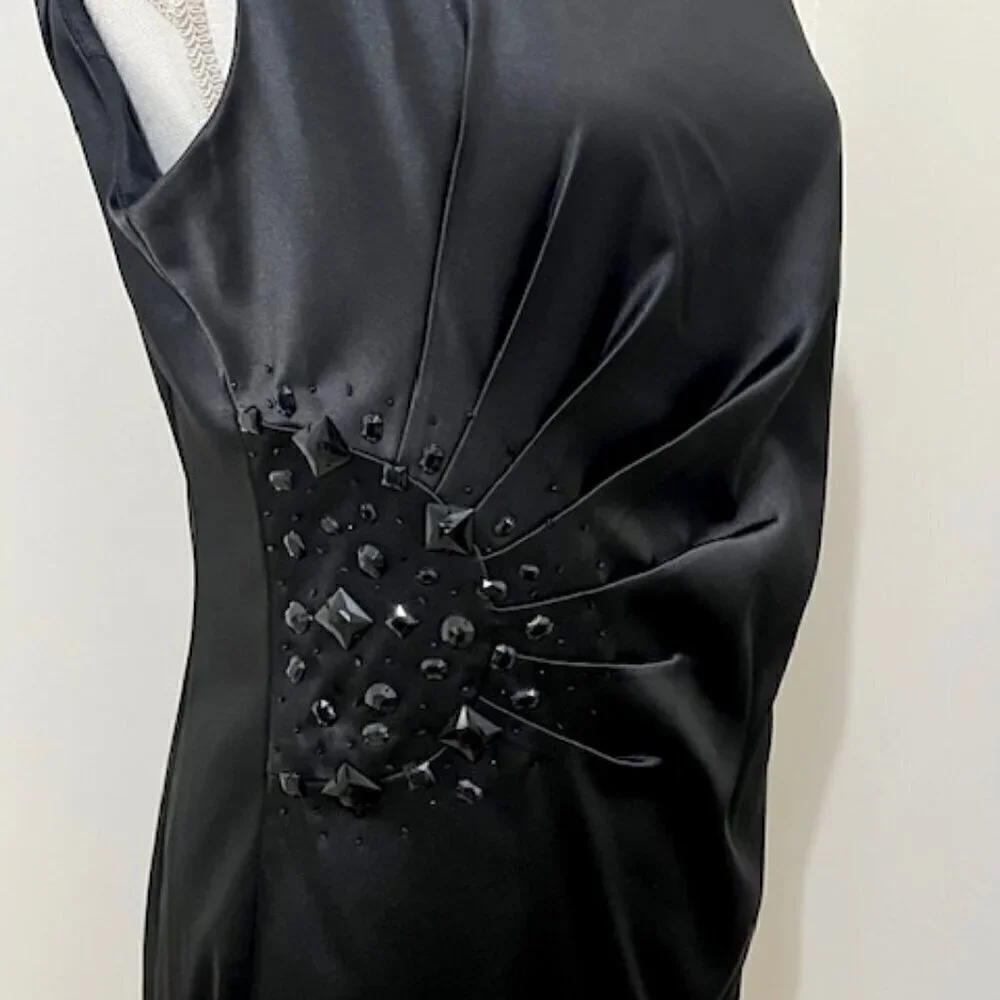 Jackie Jon Black Sleeveless Beaded Dress Formal Cocktail Party Evening 10